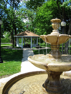 City park with fountain